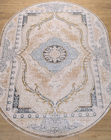 Ковер российский 25651-24366 Каскад (PP Heatset Высокоплотный, бежевый) овальный