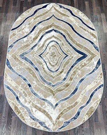Ковер турецкий D066A Semnan (Полиэстер хит-сет, бежевый, синий) овальный