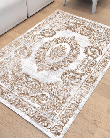 Ковер турецкий N004D Белла (Полиэстер хит-сет, бежевый, серый)